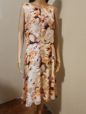 Eliza J Peach and Cream Floral Midi Dress